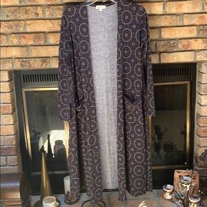LulaRoe purple/blue/gold medallion long sweater SM